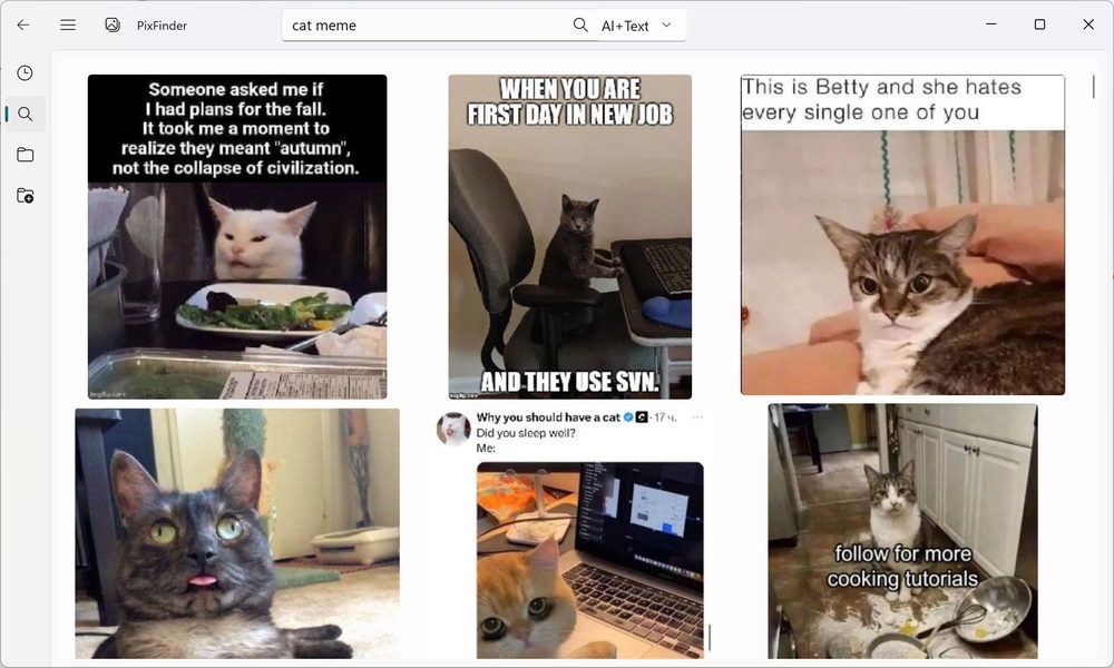 PixFinder — cat meme text search