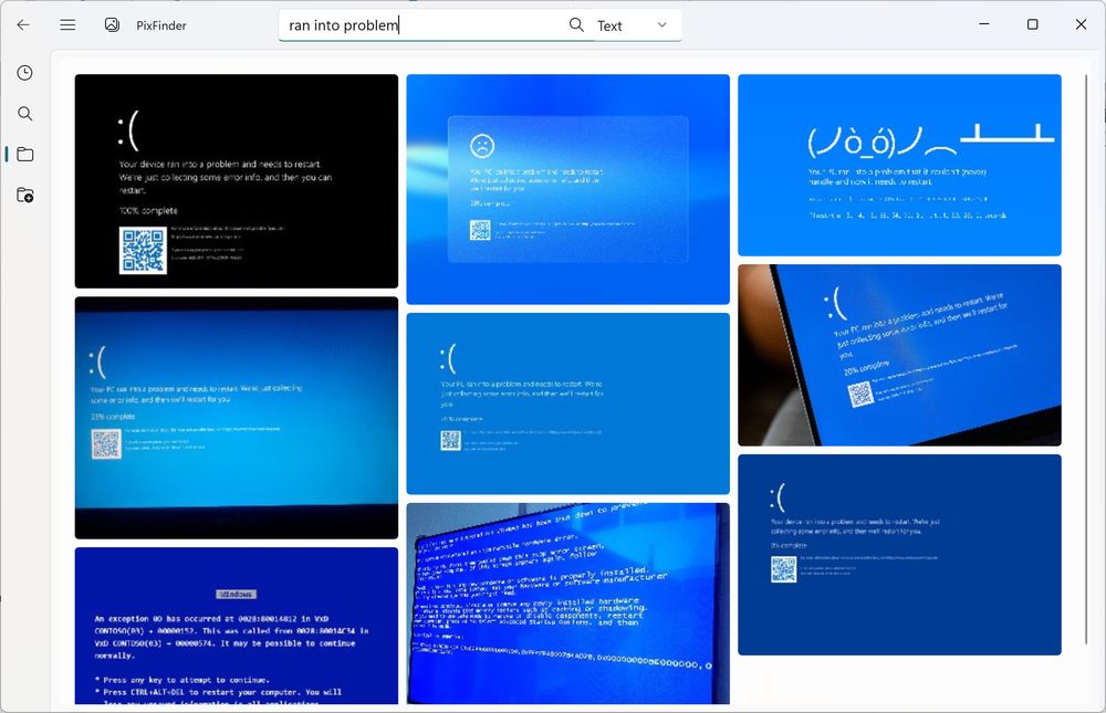 PixFinder — 'ran into problem' BSOD text search